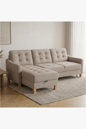 Moderne Eckcouch Malmo mit Schlaffunktion und Stauraum Stoff